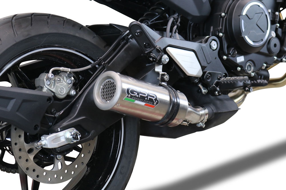 GPR exhaust compatible with Cf Moto 700 CL-X Adv 2022-2024, M3 Titanium Natural, Slip-on exhaust including removable db killer and link pipe, EPA-compliant 