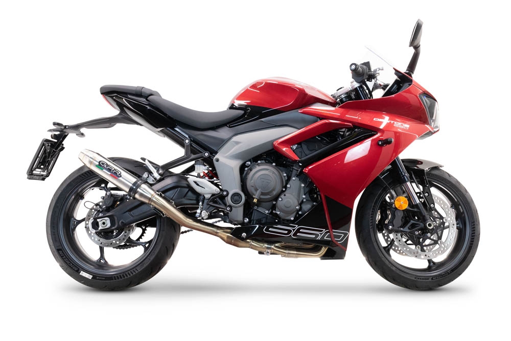Exhaust compatible with Triumph Daytona 660 2023-2025, Deeptone Inox, Full system exhaust, including removable db killer 