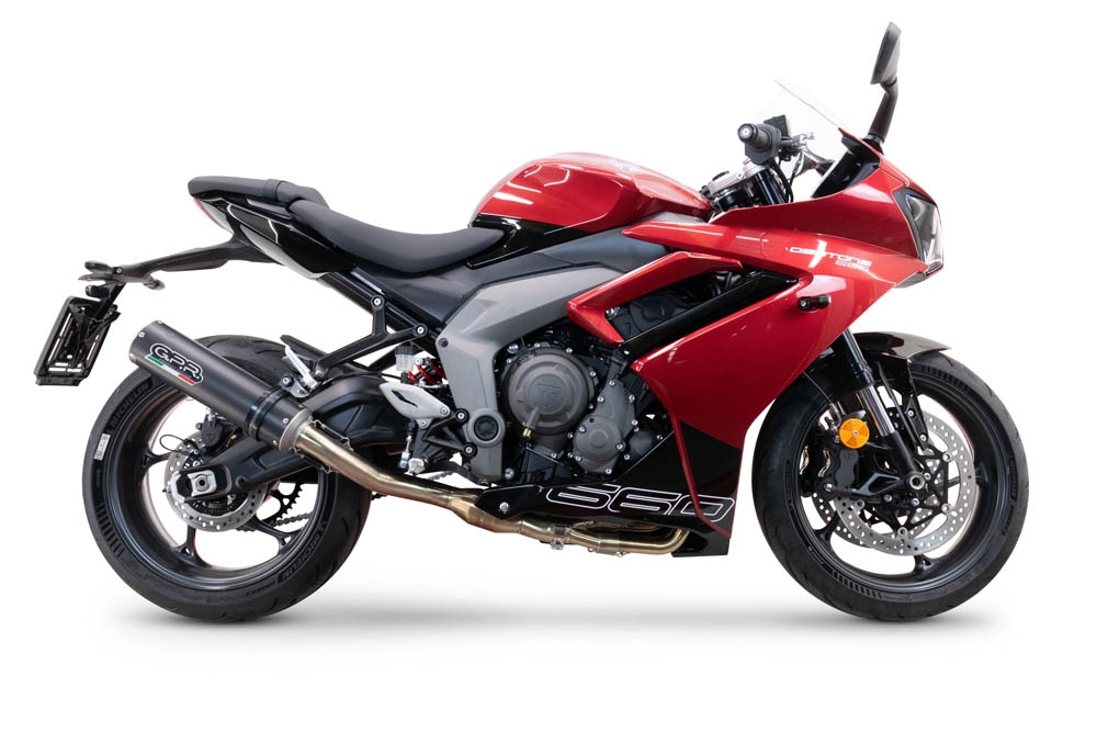GPR exhaust compatible with  Triumph Daytona 660 2023-2025, M3 Black Titanium, Full system exhaust including removable db killer and catalyst, EPA-compliant 