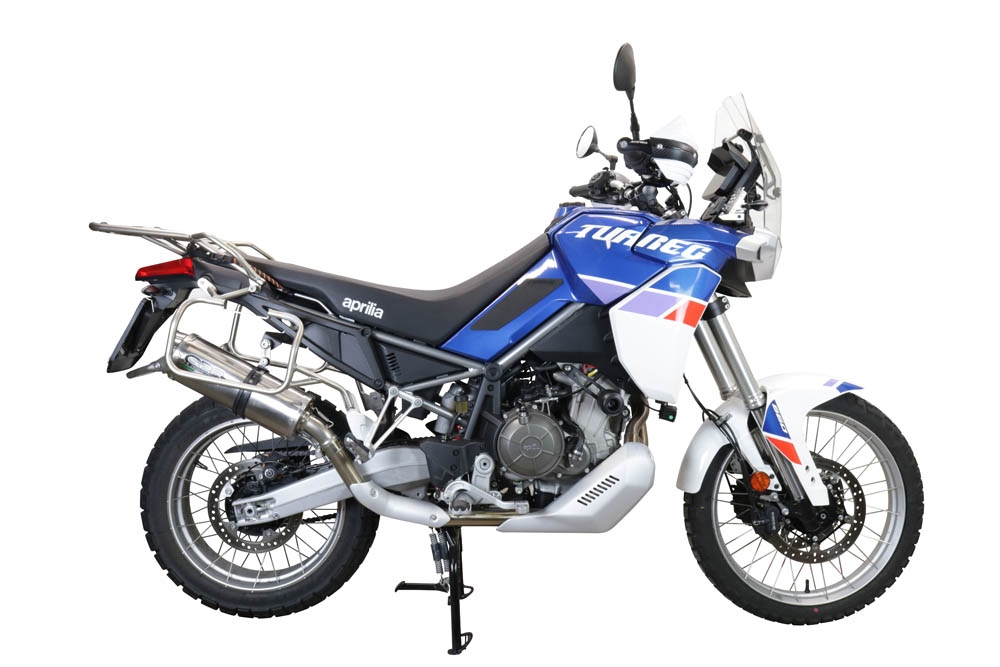 Exhaust compatible with Aprilia Tuareg 660 2021-2024, Dual Inox, Slip-on exhaust including removable db killer and link pipe 