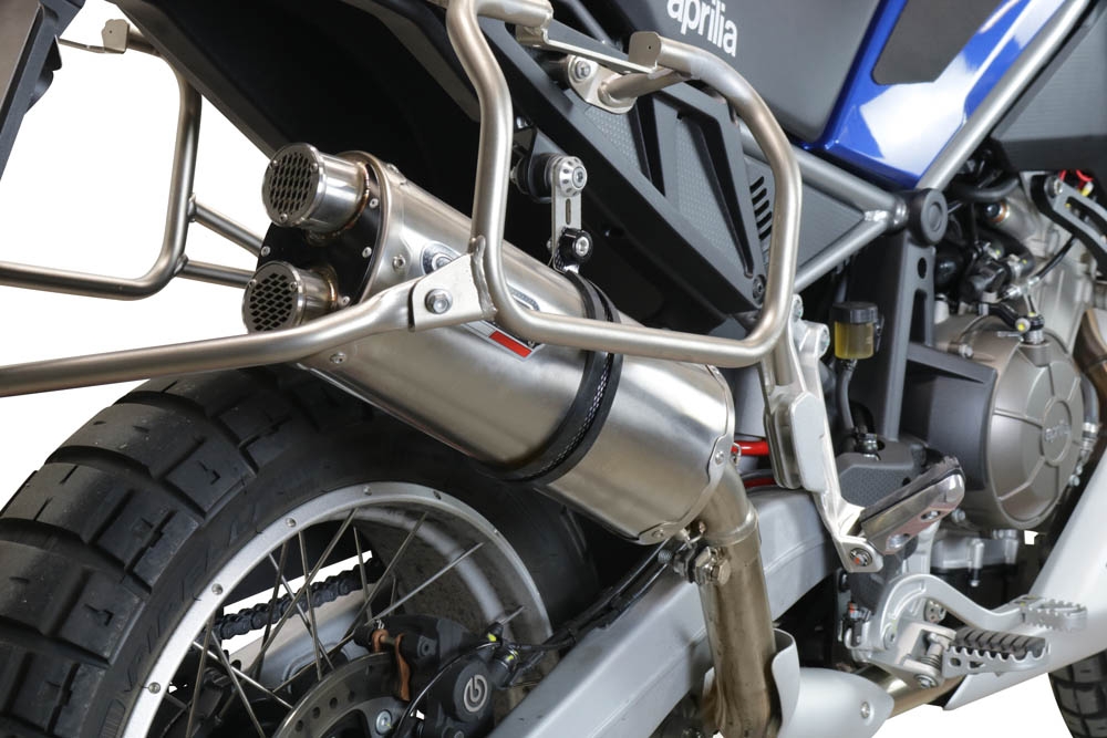Exhaust compatible with Aprilia Tuareg 660 2021-2024, Dual Inox, Slip-on exhaust including removable db killer and link pipe 