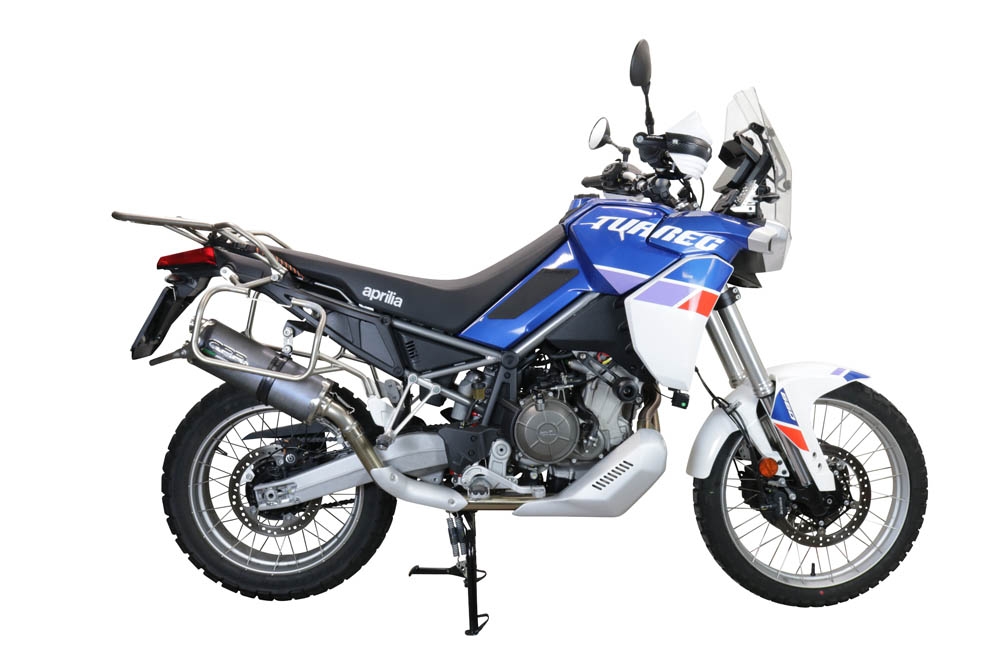 Exhaust compatible with Aprilia Tuareg 660 2021-2024, Dual Poppy, Slip-on exhaust including removable db killer and link pipe 