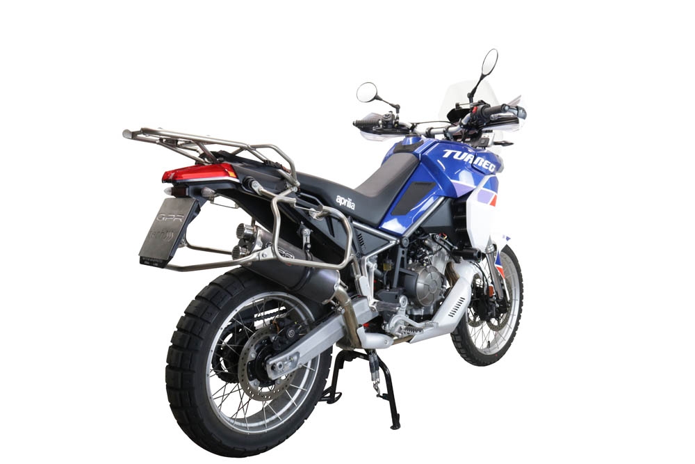 Exhaust compatible with Aprilia Tuareg 660 2021-2024, Dual Poppy, Slip-on exhaust including removable db killer and link pipe 