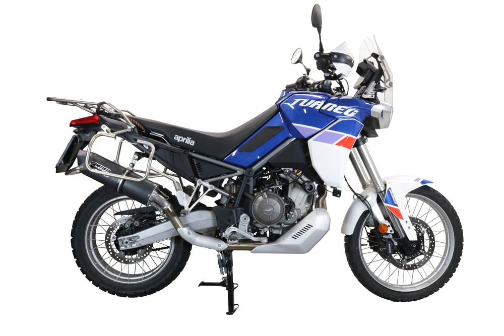 Exhaust compatible with Aprilia Tuareg 660 2021-2024, Furore Evo4 Nero, Slip-on exhaust including removable db killer and link pipe 