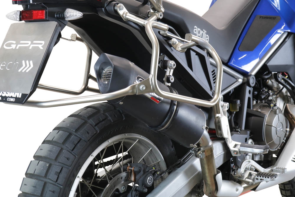 Exhaust compatible with Aprilia Tuareg 660 2021-2024, Furore Evo4 Nero, Slip-on exhaust including removable db killer and link pipe 