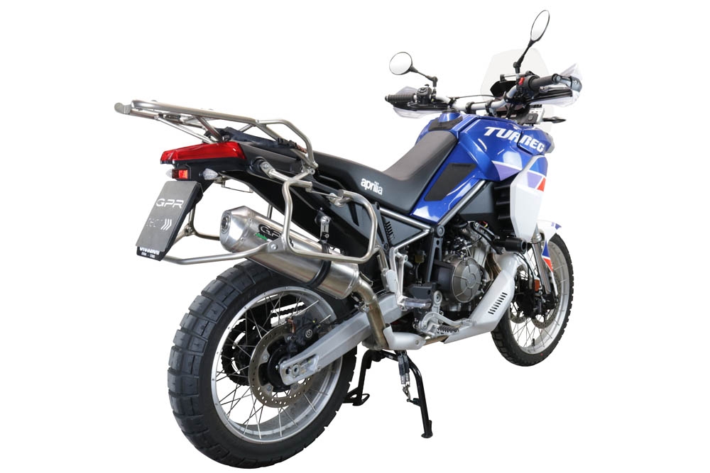 Exhaust compatible with Aprilia Tuareg 660 2021-2024, Satinox , Slip-on exhaust including removable db killer and link pipe 