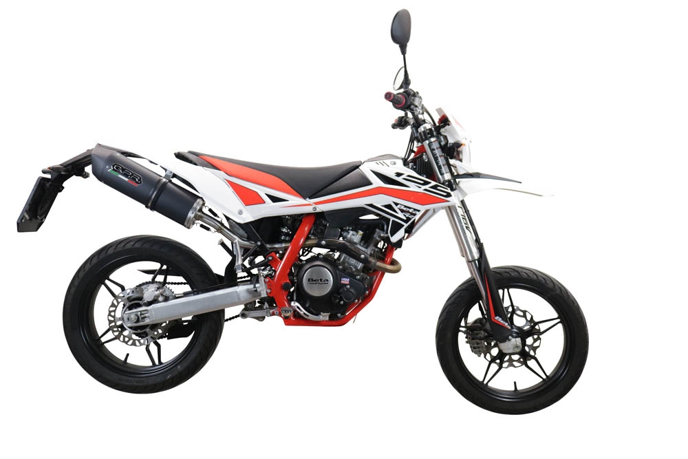 Exhaust compatible with Beta RR 125 4T Motard 2021-2024, Furore Evo4 Nero, Slip-on exhaust including link pipe and removable db killer 