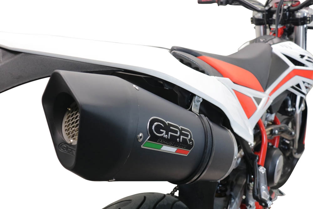 Exhaust compatible with Beta RR 125 4T Motard 2021-2024, Furore Evo4 Nero, Slip-on exhaust including link pipe and removable db killer 