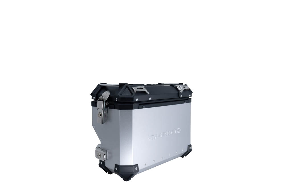 GPR TECH compatible with  Voge 900DSX 2026/2027 e5 plus GPR TECH Pair of side cases aluminum made with contoured right side, silver color with specific pannier black holder Capacity 38 LT. + 32 LT.