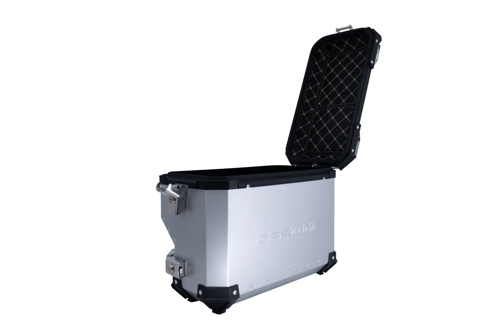 GPR TECH compatible with  Voge 900DSX 2026/2027 e5 plus GPR TECH Pair of side cases aluminum made with contoured right side, silver color with specific pannier black holder Capacity 38 LT. + 32 LT.