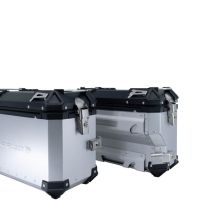 GPR TECH compatible with  Voge 900DSX 2024/2025 e5 GPR TECH Pair of side cases aluminum made with contoured right side, silver color with specific pannier silver holder Capacity 38 LT. + 32 LT.