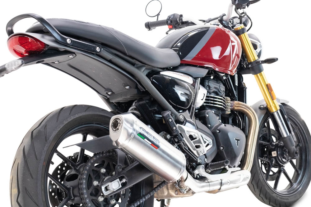 Exhaust compatible with Triumph Speed 400 2023-2025, Satinox , Slip-on exhaust including removable db killer and link pipe 