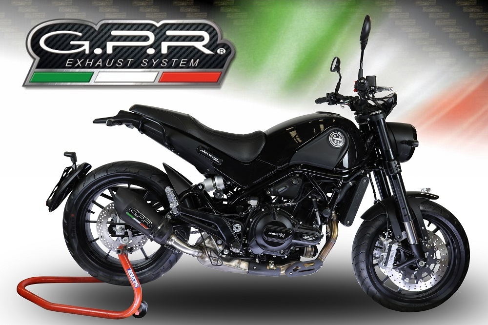 Exhaust compatible with Benelli Leoncino 500 Trail 2017-2024, Gpe Ann. Black titanium, Slip-on exhaust including removable db killer and link pipe 