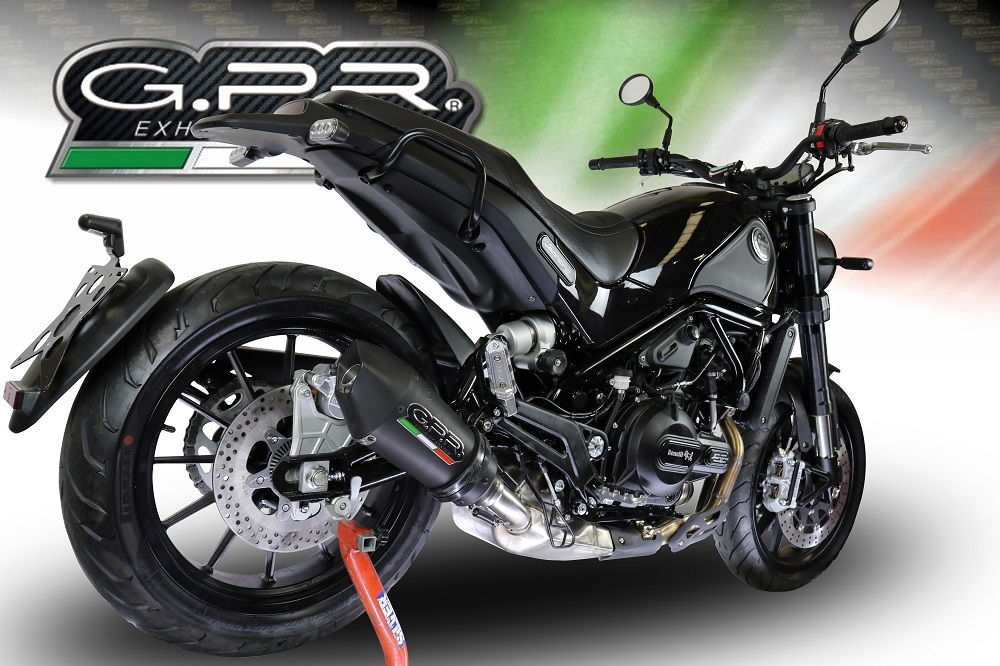 Exhaust compatible with Benelli Leoncino 500 Trail 2017-2024, Gpe Ann. Black titanium, Slip-on exhaust including removable db killer and link pipe 