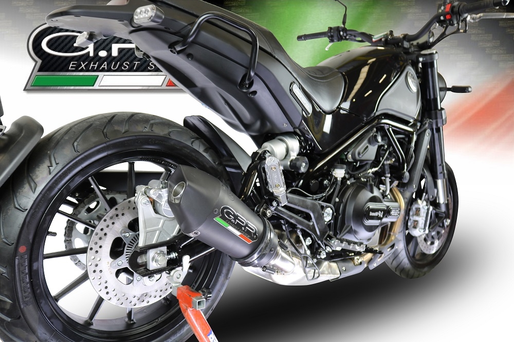 Exhaust compatible with Benelli Leoncino 500 Trail 2017-2024, Gpe Ann. Black titanium, Slip-on exhaust including removable db killer and link pipe 