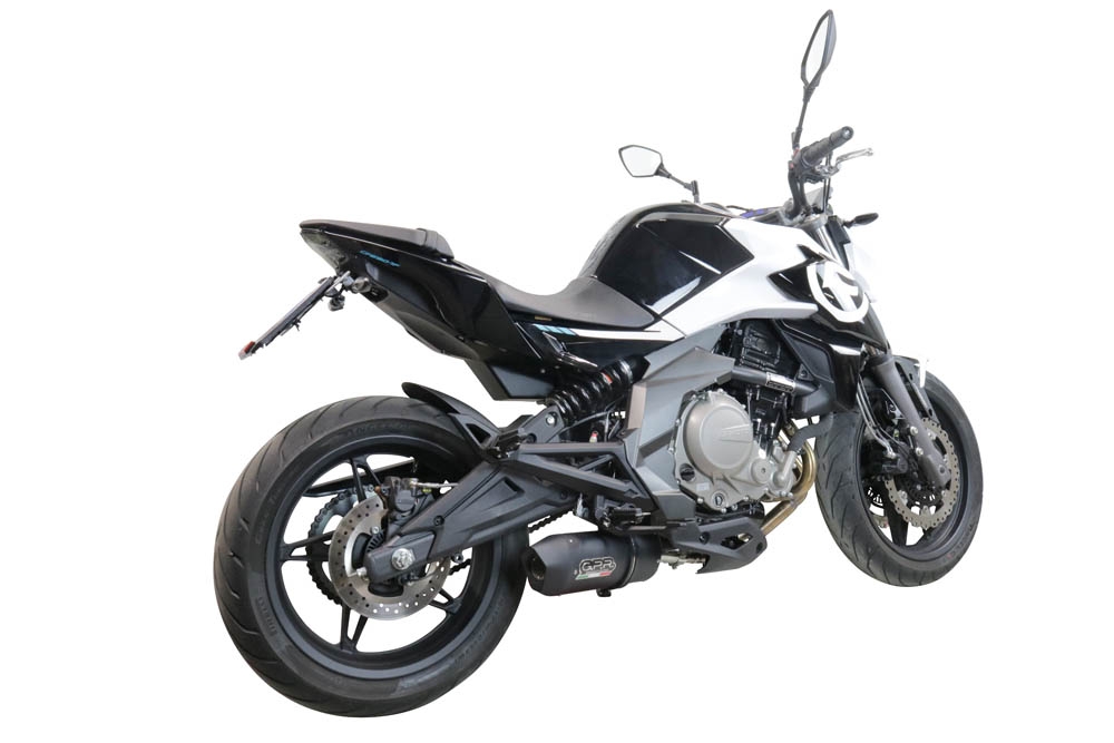 Exhaust compatible with Cf Moto 400 NK 2021-2023, Furore Nero, Slip-on exhaust, including link pipe and removable db killer 