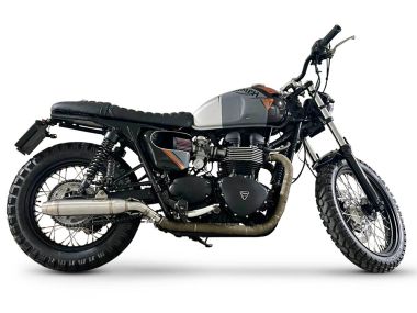 Exhaust compatible with Triumph BONNEVILLE T100 2001-2014, Deeptone Inox, Dual slip-on including removable db killers and link pipes 