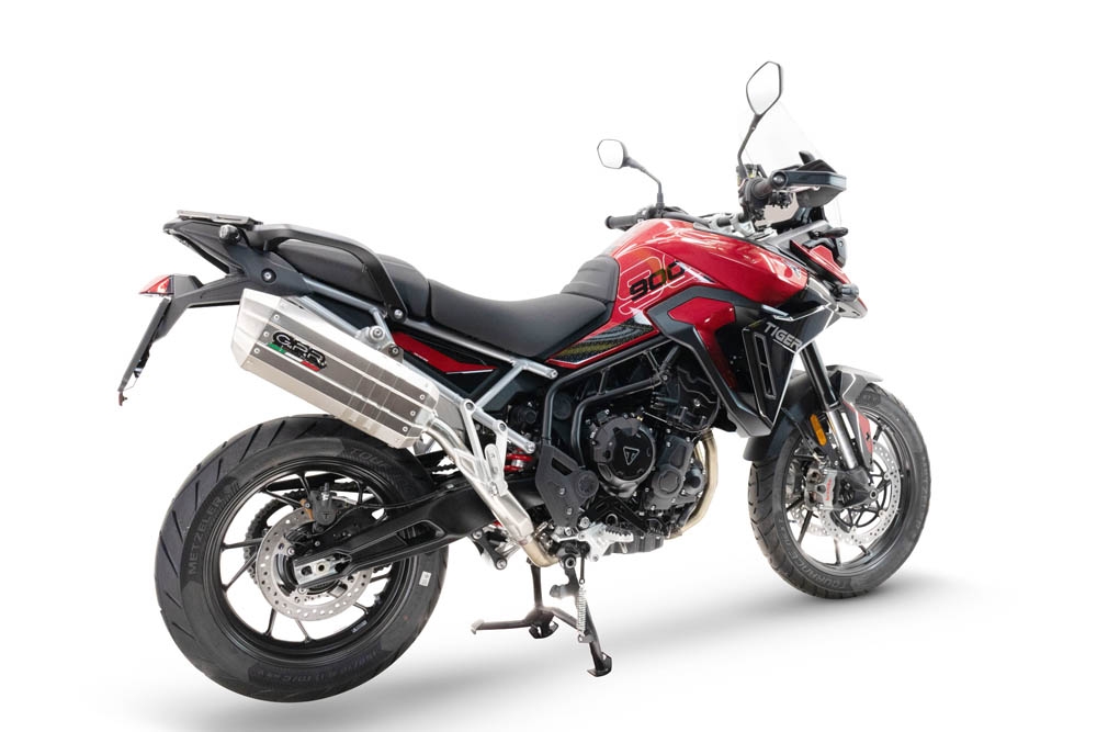 Exhaust compatible with Triumph Tiger 900 GT / Pro / Rally Pro 2024-2025, Hyper Sonic Titanium, Slip-on exhaust including removable db killer and link pipe 