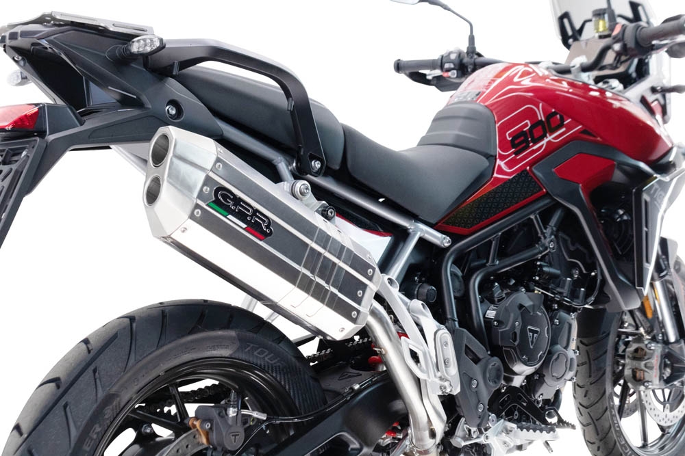 Exhaust compatible with Triumph Tiger 900 GT / Pro / Rally Pro 2024-2025, Hyper Sonic Titanium, Slip-on exhaust including removable db killer and link pipe 