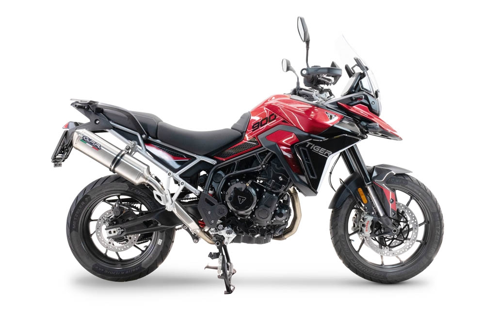 Exhaust compatible with Triumph Tiger 900 GT / Pro / Rally Pro 2024-2025, Satinox , Slip-on exhaust including removable db killer and link pipe 