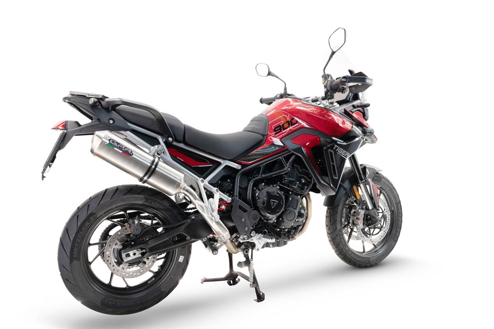 Exhaust compatible with Triumph Tiger 900 GT / Pro / Rally Pro 2024-2025, Satinox , Slip-on exhaust including removable db killer and link pipe 
