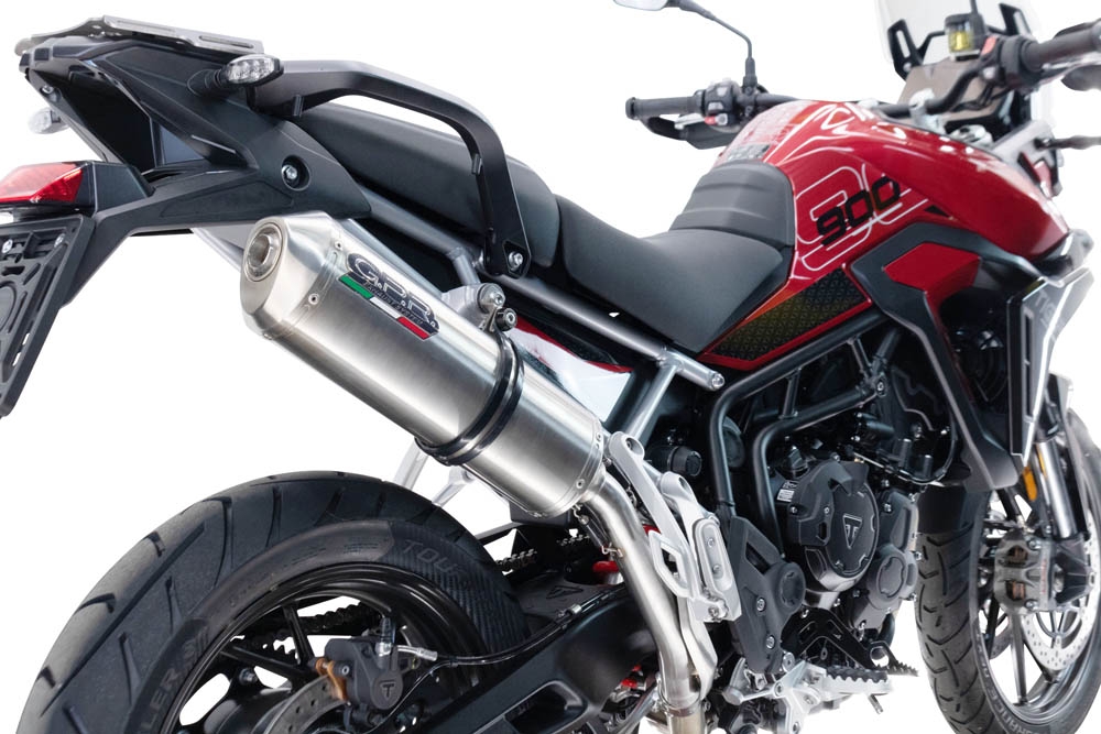 Exhaust compatible with Triumph Tiger 900 GT / Pro / Rally Pro 2024-2025, Satinox , Slip-on exhaust including removable db killer and link pipe 