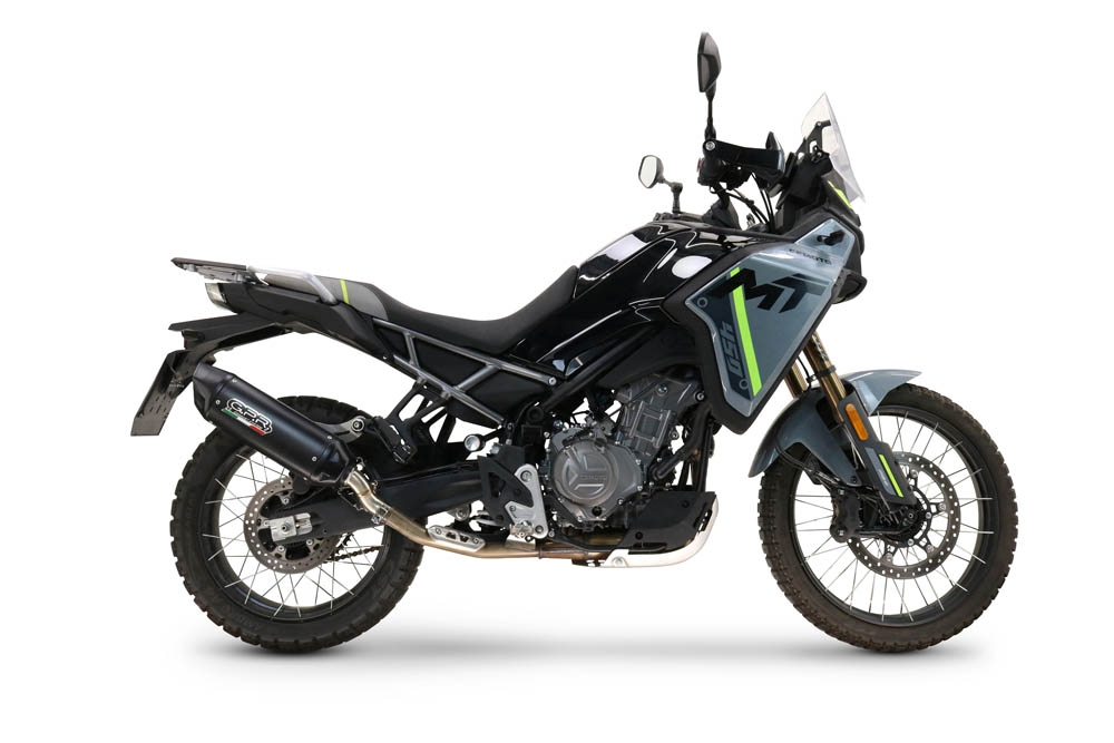 GPR exhaust compatible with  Cf Moto 450 MT 2024-2025, Furore-X Titanio Nero, Slip-on exhaust including removable db killer and link pipe, not EPA-compliant 