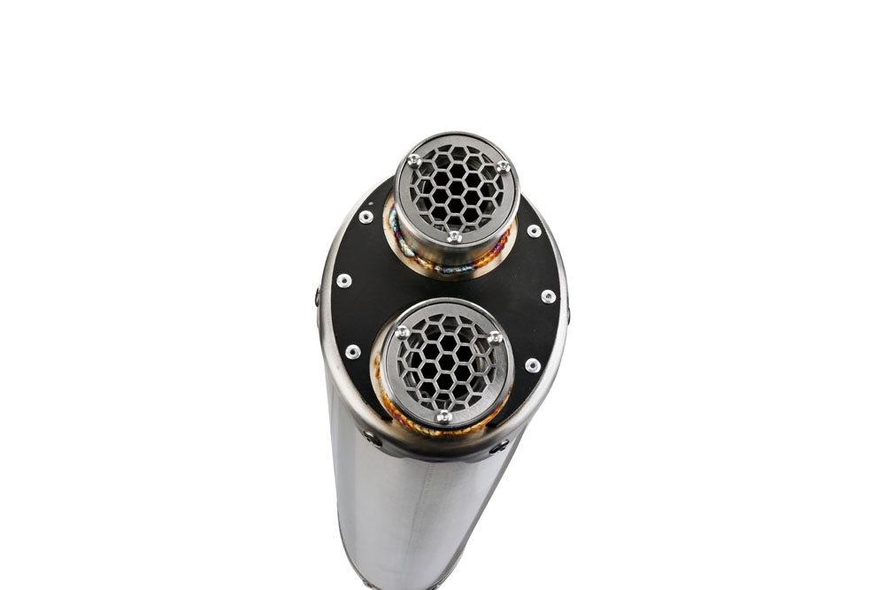 Exhaust compatible with Aprilia Tuareg 660 2021-2024, Dual Inox, Slip-on exhaust including removable db killer and link pipe, EPA-compliant 