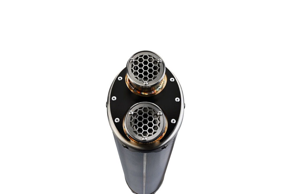 Exhaust compatible with Benelli Trk 502 X 2017-2020, Dual Poppy, Slip-on exhaust including removable db killer and link pipe, EPA-compliant 