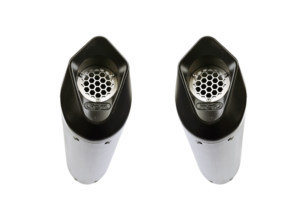 Exhaust compatible with Aprilia Dorsoduro 1200 2011-2016, Furore Evo4 Nero, Dual slip-on including removable db killers and link pipes, not EPA-compliant 