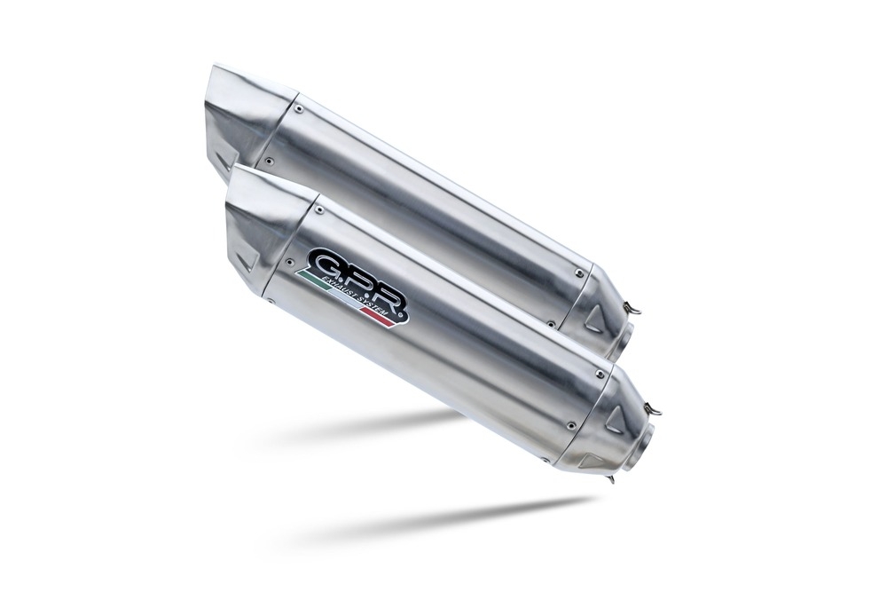 GPR exhaust compatible with  Aprilia Etv Caponord 1000 Rally 2001-2007, Furore-X Inox, Dual slip-on exhausts including removable db killers, link pipes and catalysts,  EPA-compliant 