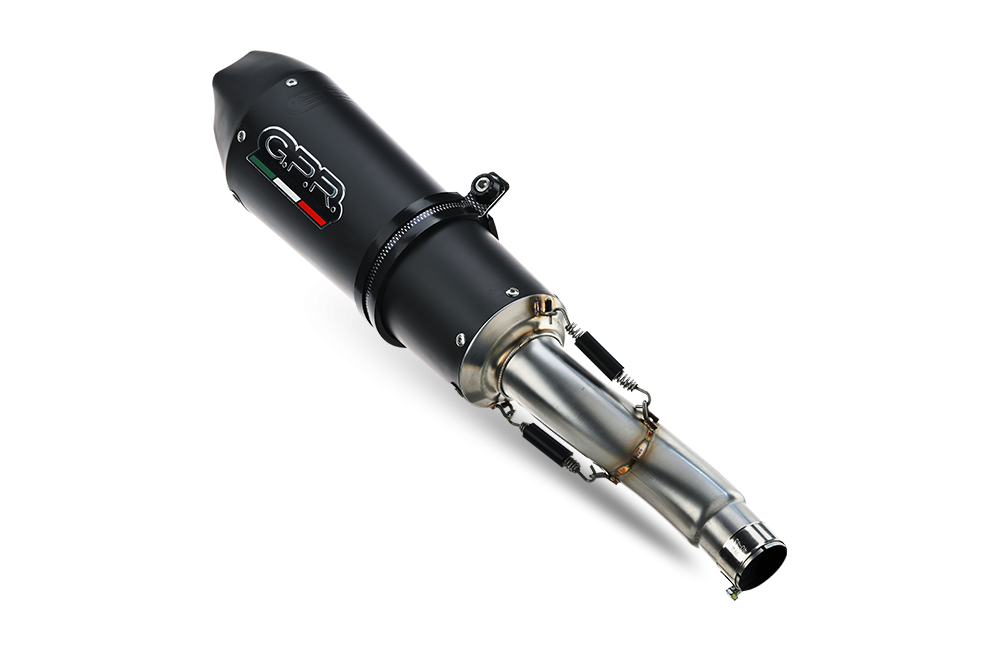 Exhaust compatible with Cf Moto 650 Nk 2021-2024, Gpe Ann. Black titanium, Slip-on exhaust including link pipe and removable db killer 
