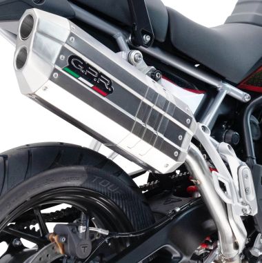 Exhaust compatible with Aprilia Caponord 1200 2013-2016, Hyper Sonic Inox, Homologated legal slip-on exhaust including removable db killer and link pipe 
