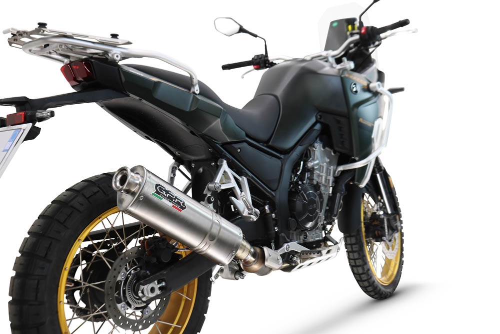 GPR exhaust compatible with Kove 800X 2024-2026, Dune Triovale Titanio, Slip-on exhaust including removable db killer and link pipe, EPA-compliant 