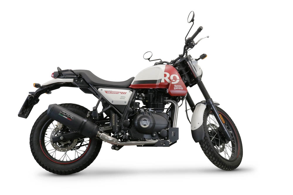 Exhaust compatible with Royal Enfield Scram 411 2022-2024, Ghisa , Slip-on exhaust including link pipe and removable db killer 