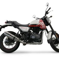 Exhaust compatible with Royal Enfield Scram 411 2022-2024, Satinox , Slip-on exhaust including link pipe and removable db killer 