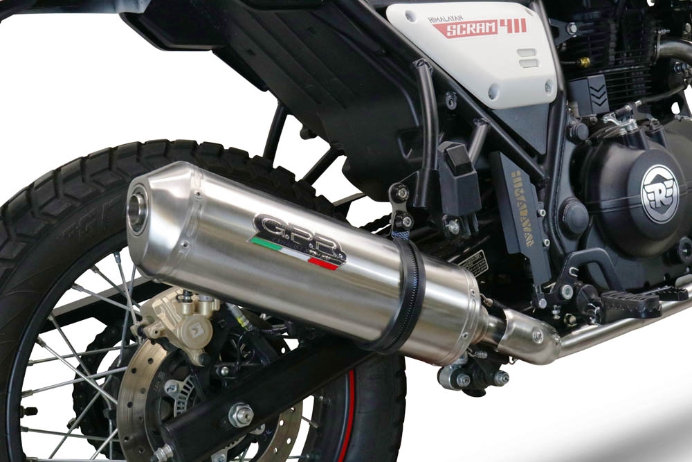 Exhaust compatible with Royal Enfield Scram 411 2022-2024, Satinox , Slip-on exhaust including link pipe and removable db killer 