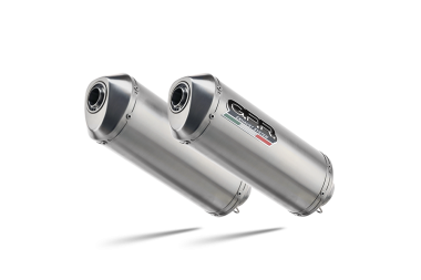 Exhaust compatible with Aprilia Pegaso Strada 650 2005-2011, Satinox, Dual slip-on including removable db killers and link pipes 