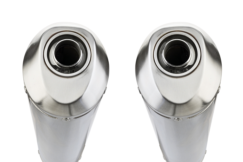 Exhaust compatible with Aprilia Pegaso Strada 650 2005-2011, Satinox, Dual slip-on including removable db killers and link pipes, EPA-compliant 