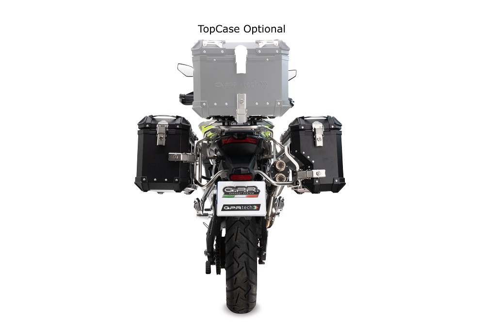 GPR TECH compatible with  Voge 900DSX 2024/2025 e5 GPR TECH Pair of side cases aluminum made with contoured right side, silver color with specific pannier black holder Capacity 38 LT. + 32 LT.